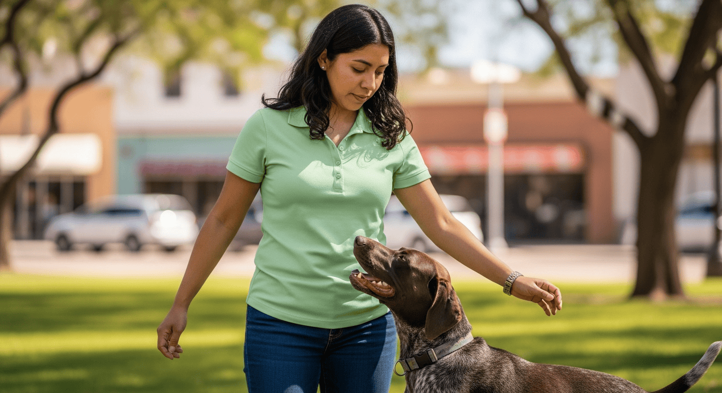 Dog Trainer Training A Dog In Texas