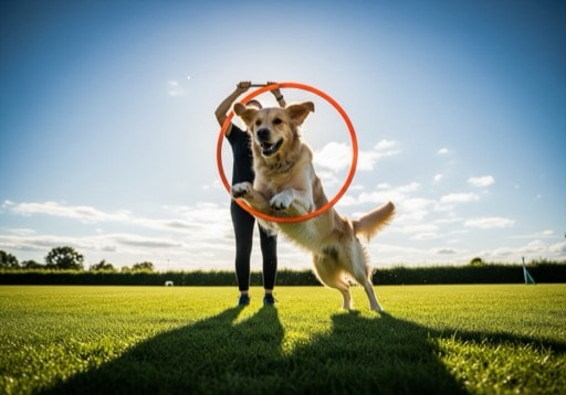 Dog Jumping Through Hoop with Trainer